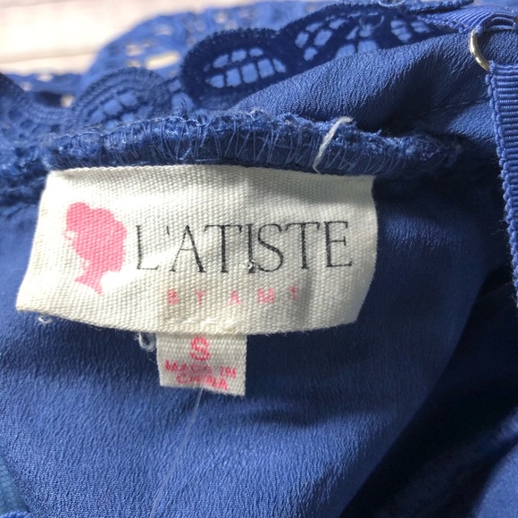 L’atiste crochet lace trimmed ribbed peplum dress strap back small - Picture 9 of 9